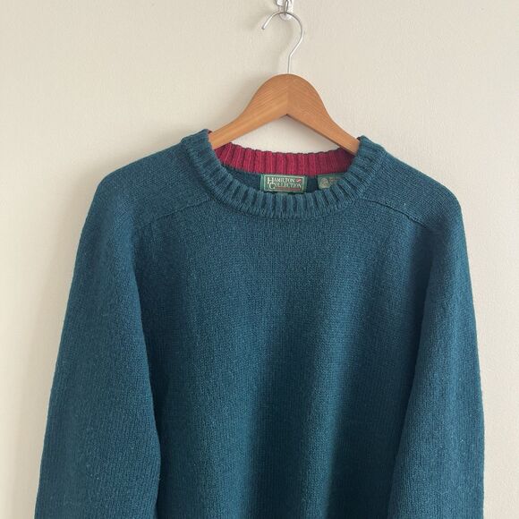 Vintage 100% Wool Pullover Sweater Mens L Green Heritage Preppy Grandpa Comfy - Picture 7 of 8